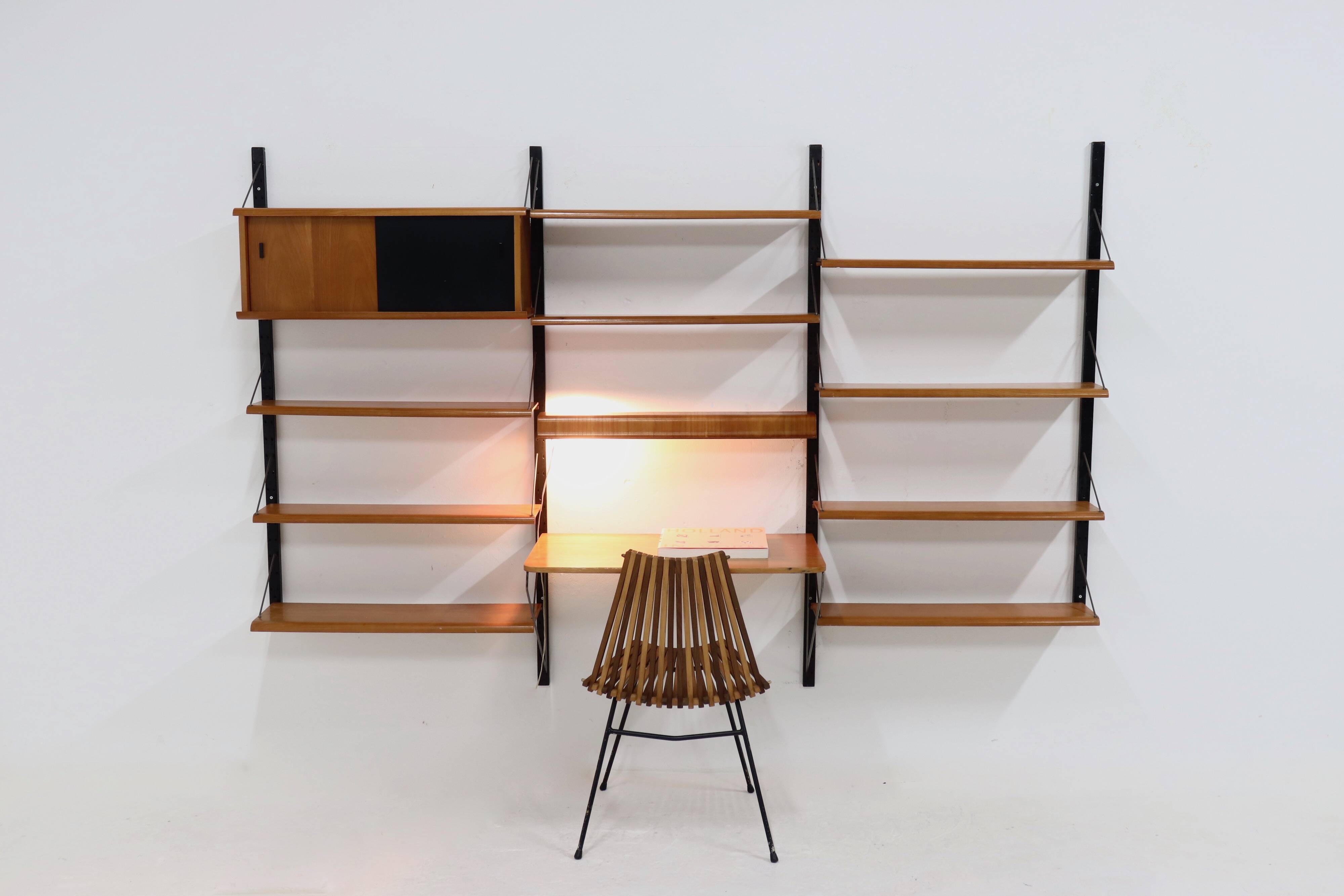 Rare Scandinavian Wall Mounted Plywood Shelving Unit 1950s
