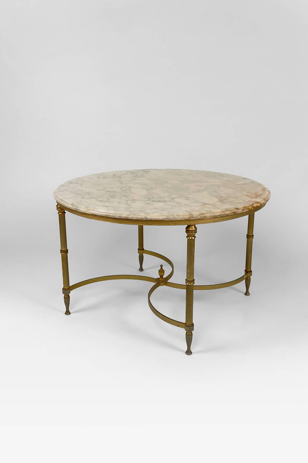 Neoclassical round coffee table, Brass and Marble, France, circa 1960