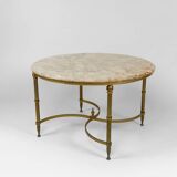 Neoclassical round coffee table, Brass and Marble, France, circa 1960