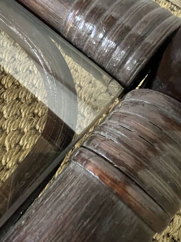 Etagère bibliothèque rotin et verre fumé