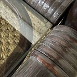 Rattan and smoked glass bookcase shelf