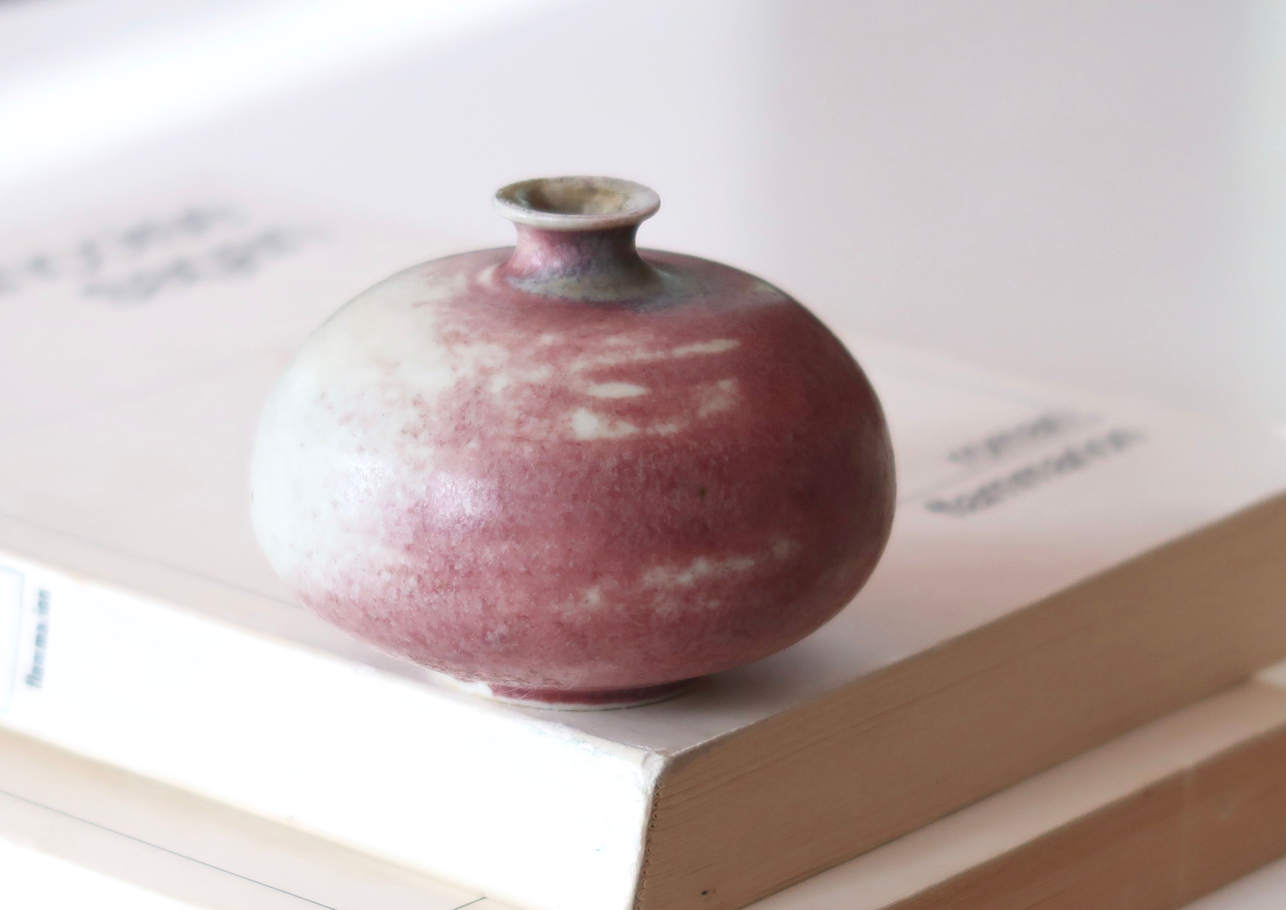 Pink and white ceramic vase, 70s