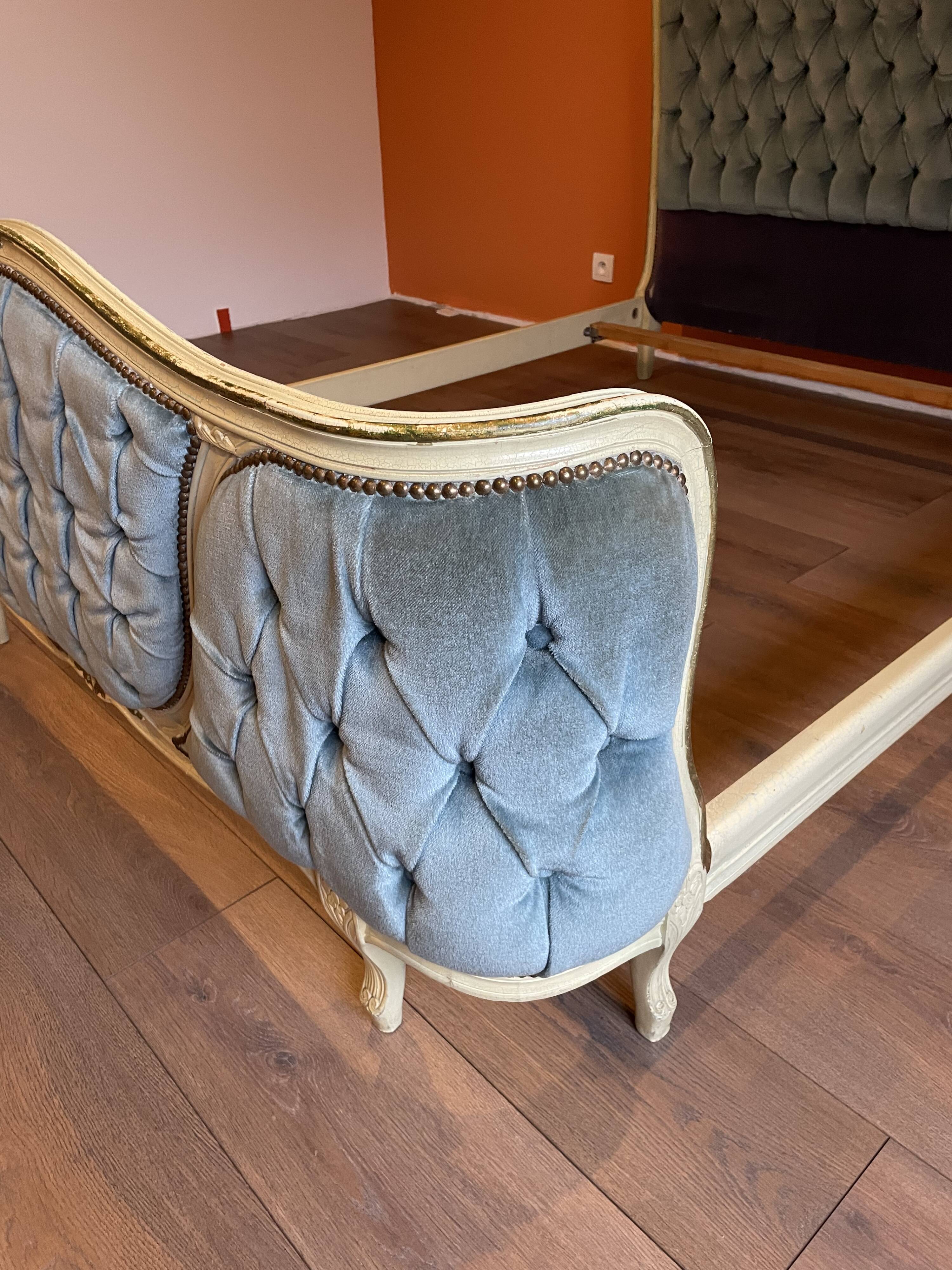 Upholstered bed Louis XVI blue style