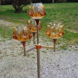 1970s design floor lamp in gold and orange chrome metal with 4 glass tulips
