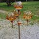 1970s design floor lamp in chrome metal with gold and orange, featuring 4 glass tulips.