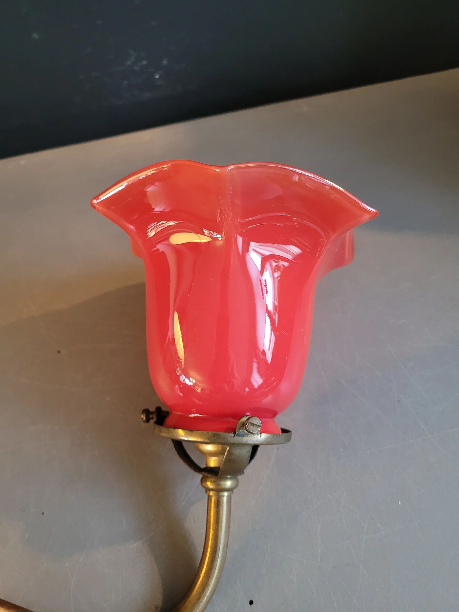 Tulip wall light in brass and red glass