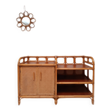 Vintage cane rattan and wood sideboard
