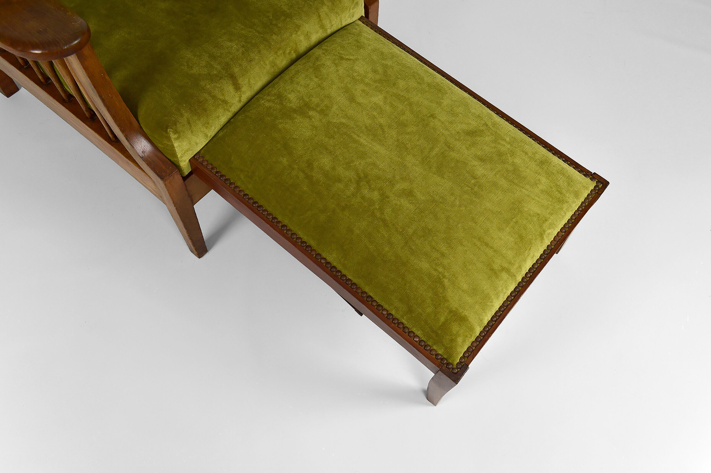 Morris armchair in beech and green velvet, United Kingdom, circa 1900