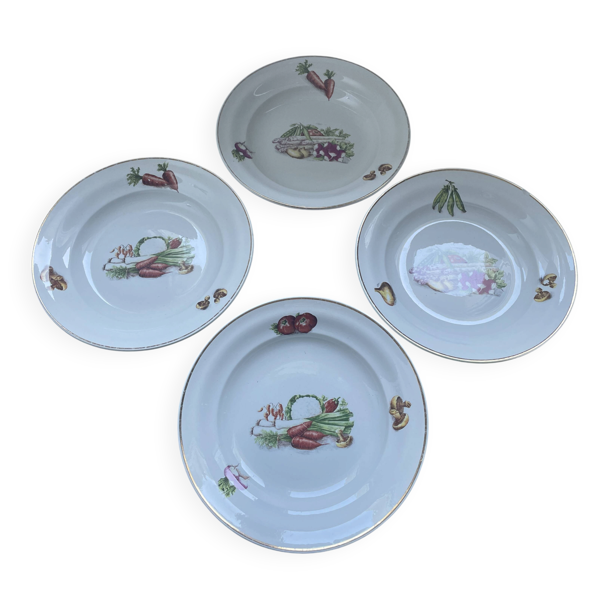 4 antique deep plates Céranord Saint-Amand vegetable garden design
