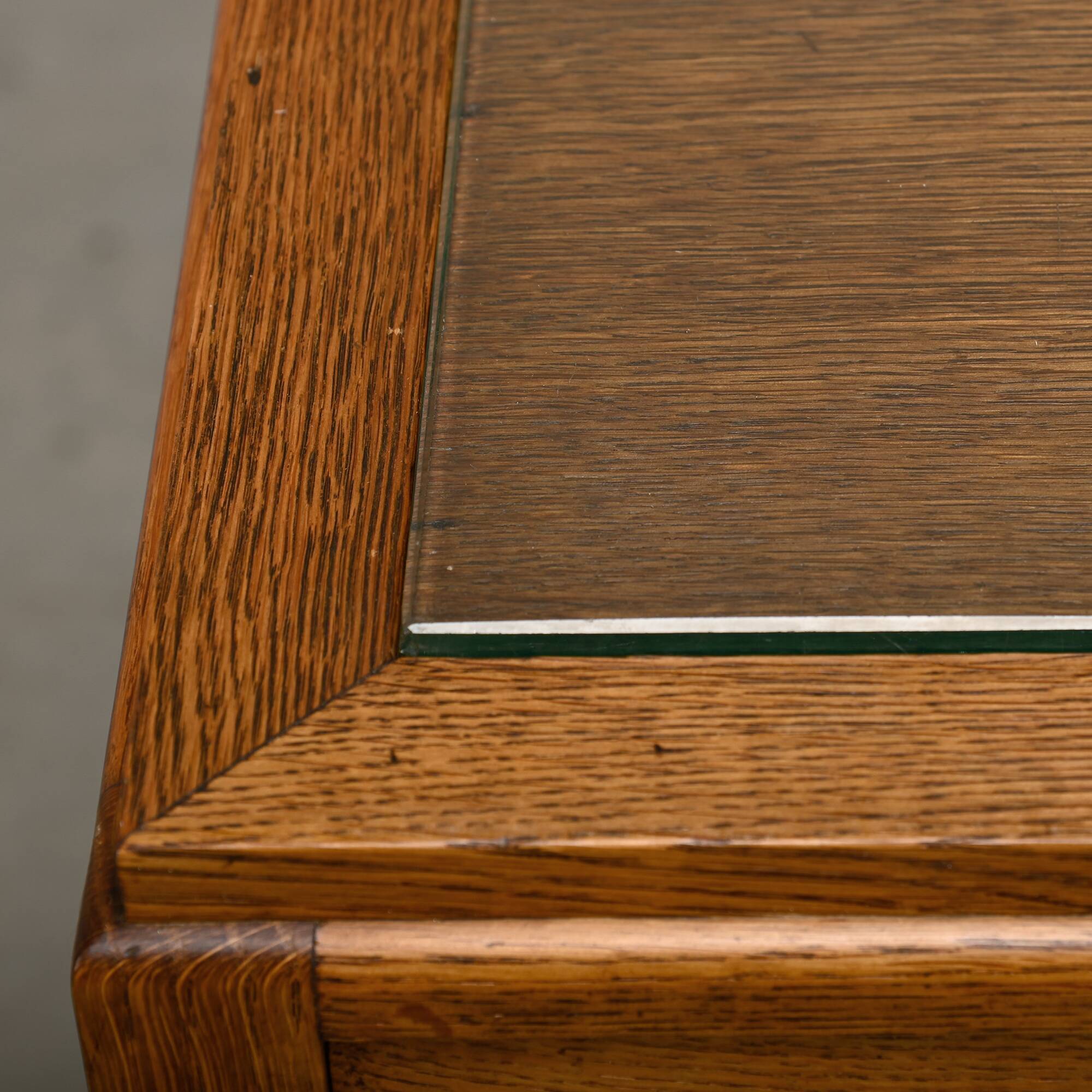 Art Deco Amsterdam School Nightstands oak wood and glass, 1930s Netherlands