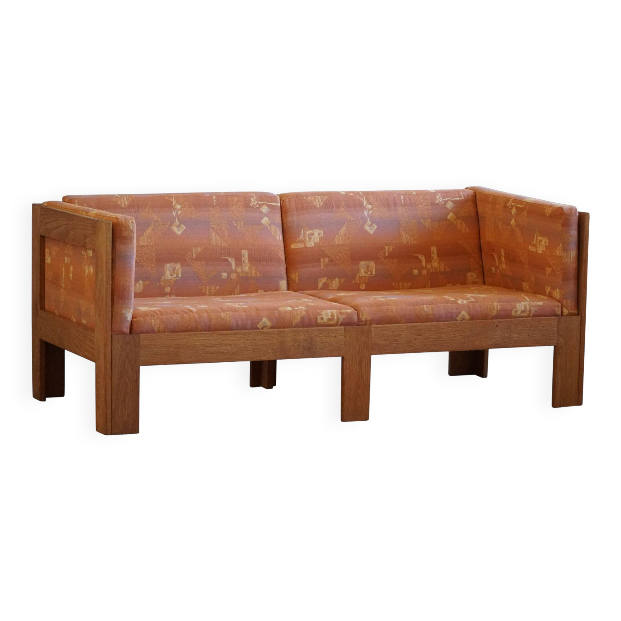 Danish Mid-Century Two-Seat Sofa in Oak, Reupholstered, by Tage Poulsen, 1960s