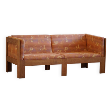 Danish Mid-Century Two-Seat Sofa in Oak, Reupholstered, by Tage Poulsen, 1960s