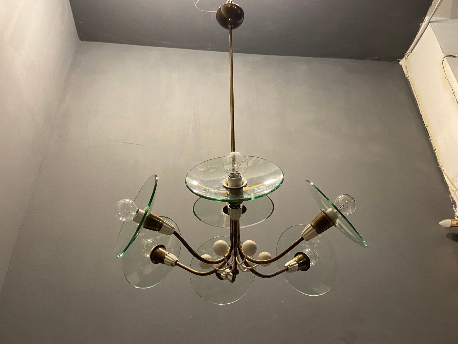 Brass glass chandelier, 1940s