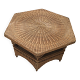 Octagonal wicker rattan coffee table from the 60s and 70s