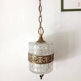Glass and brass pendant light from the 70s