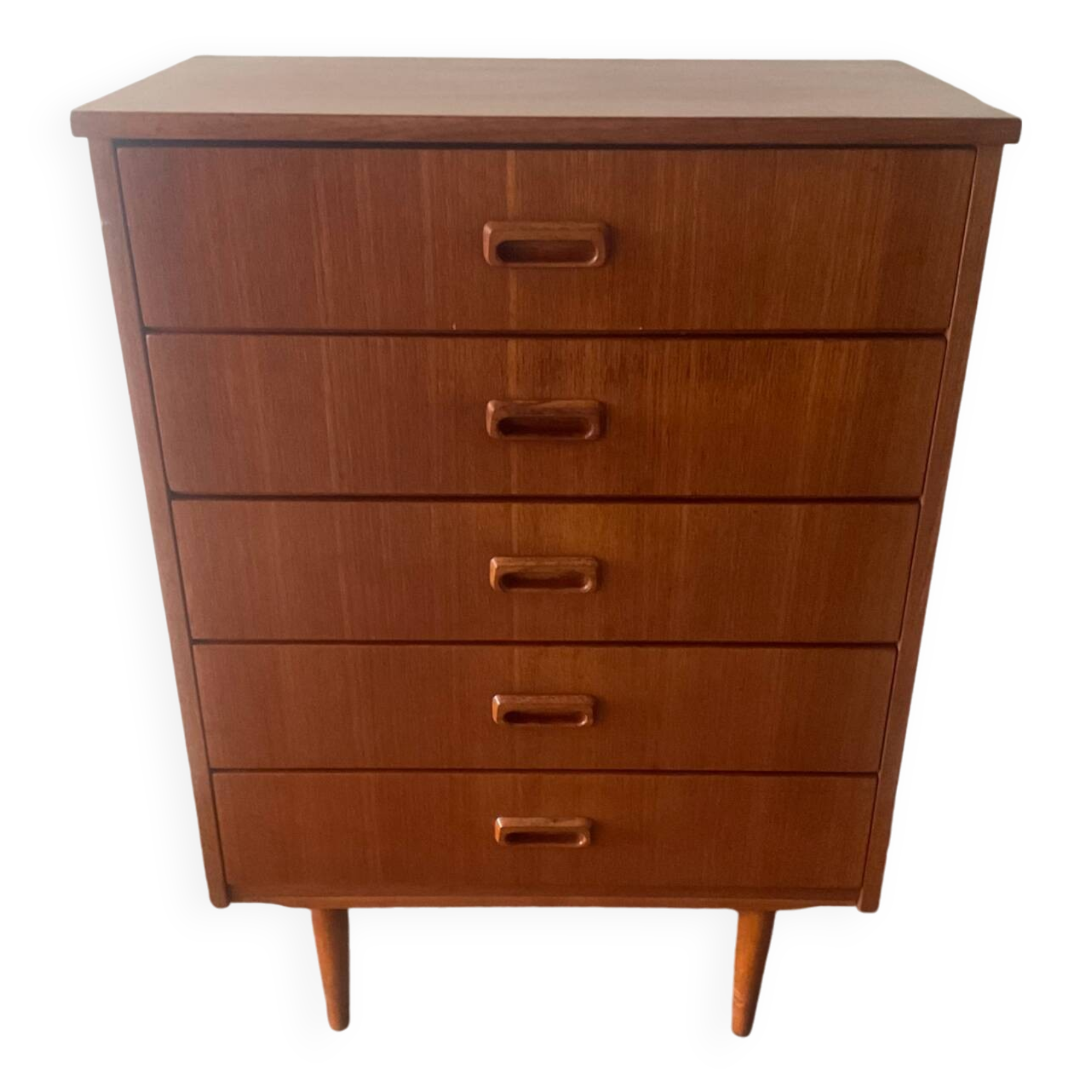 Danish teak chiffonier chest of drawers with 5 drawers