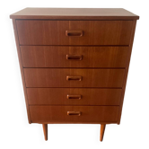 Danish teak chiffonier chest of drawers with 5 drawers