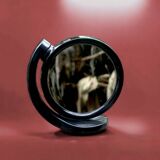 Small vintage black plastic swivel makeup mirror - Space Age Design - 1970s