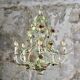 Large flower and leaf chandelier, hand-painted sheet metal, Italy, 1940s