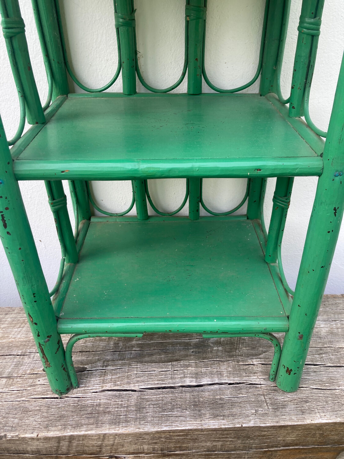 Vintage green rattan bedside table