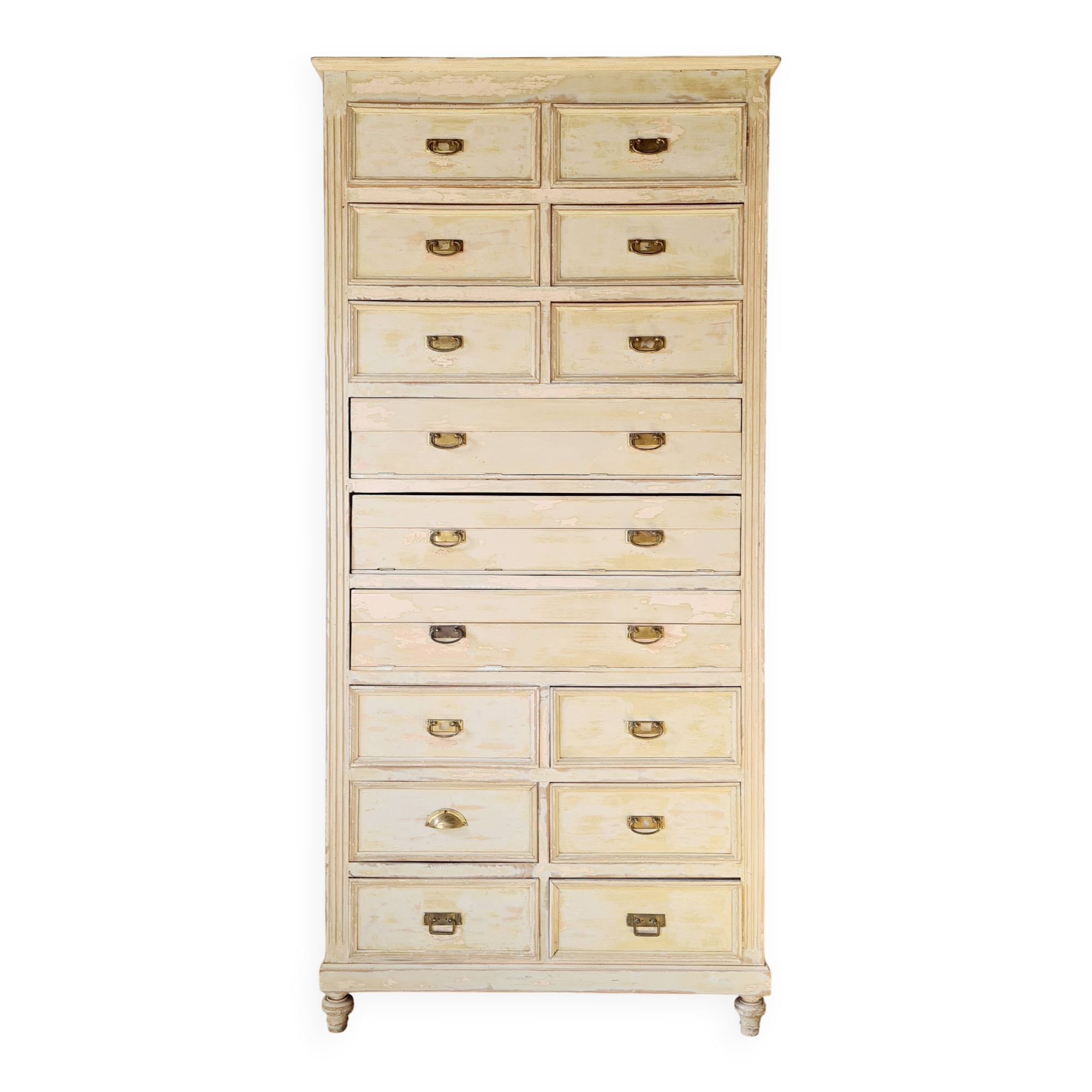 Craft furniture haberdashery - tall patinated chest of drawers - XXL chest of drawers
