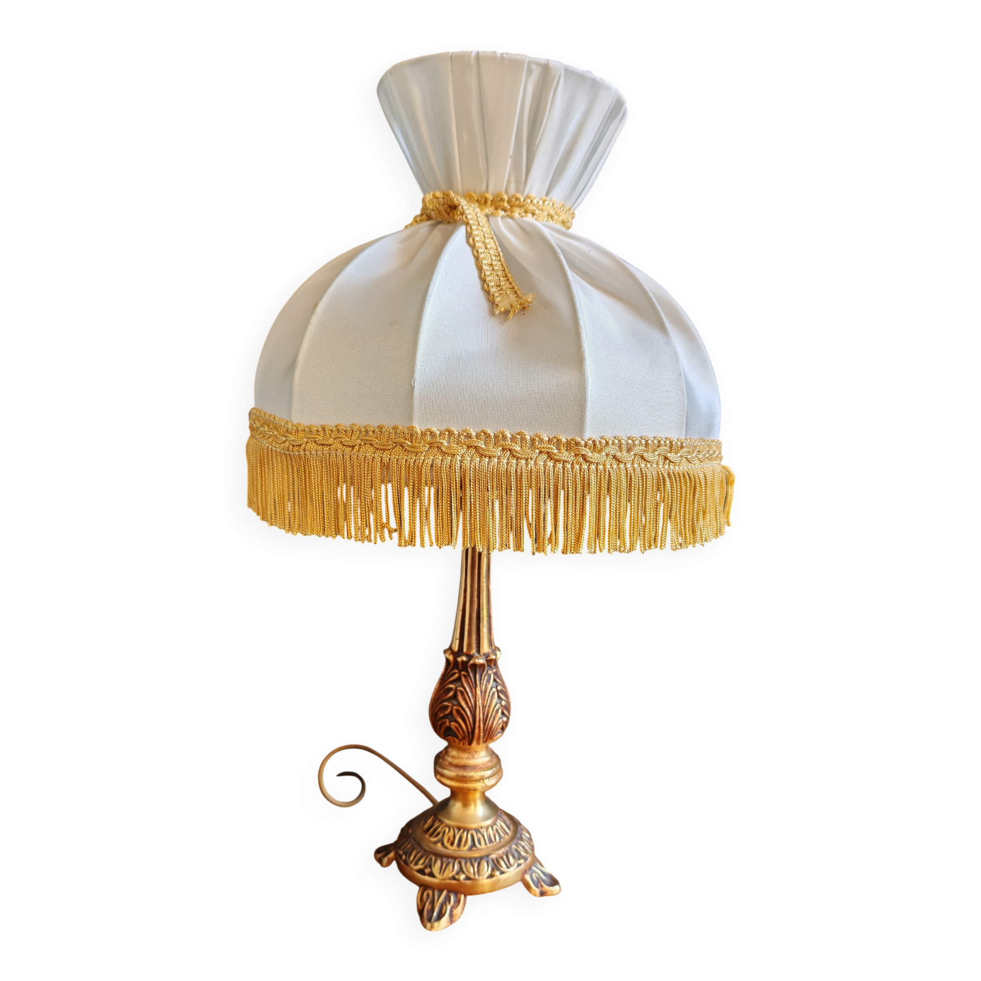 Vintage Gold Brass Table Lamp – Pleated Umbrella Style Lampshade