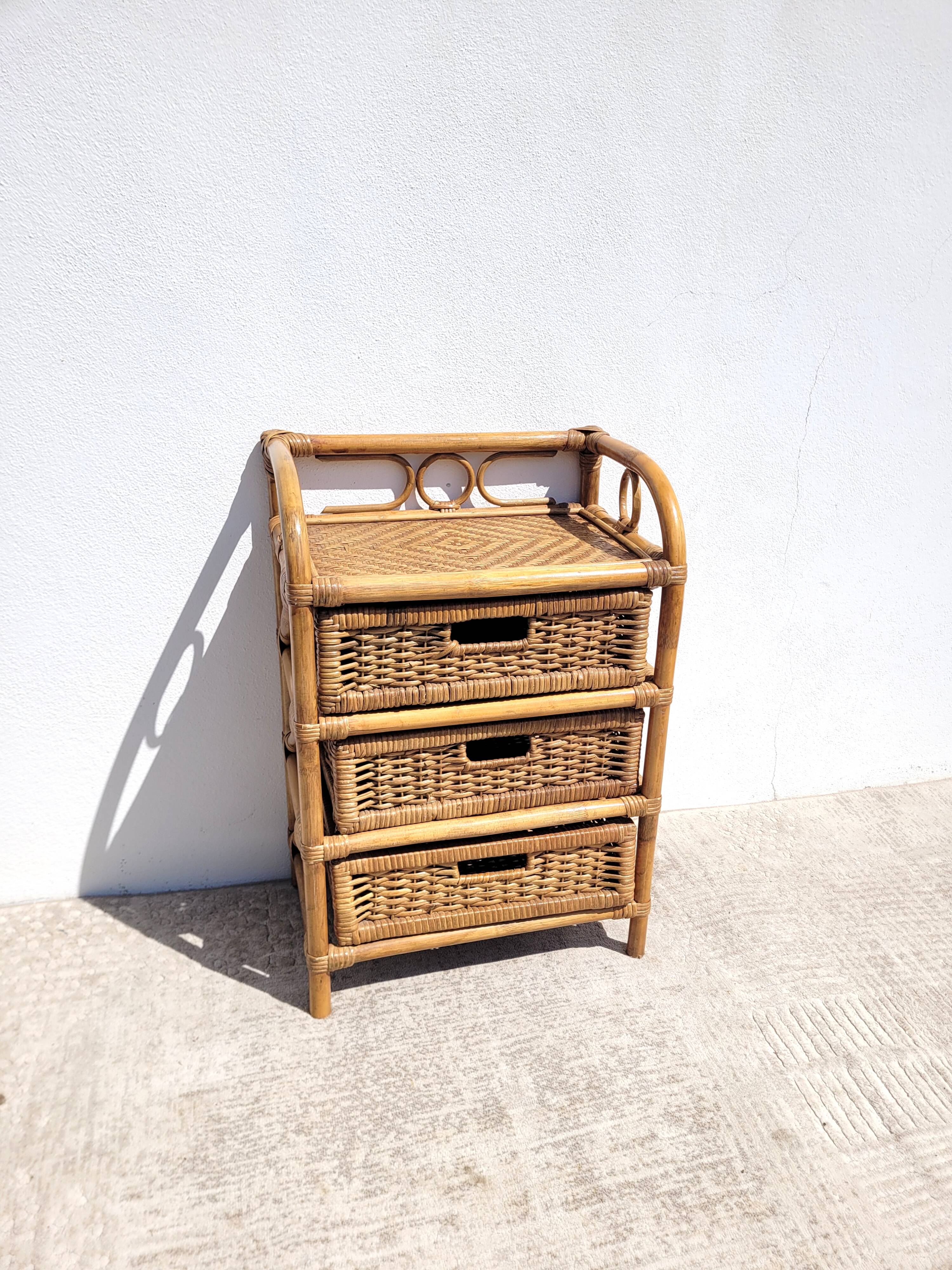 Rattan storage chest of drawers
