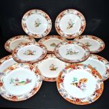 Sarreguemines service à dessert 12 assiettes faïence opaque bambou décor chinois asiatique polychrome