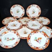 Sarreguemines dessert service 12 plates opaque earthenware bamboo polychrome Asian Chinese decor