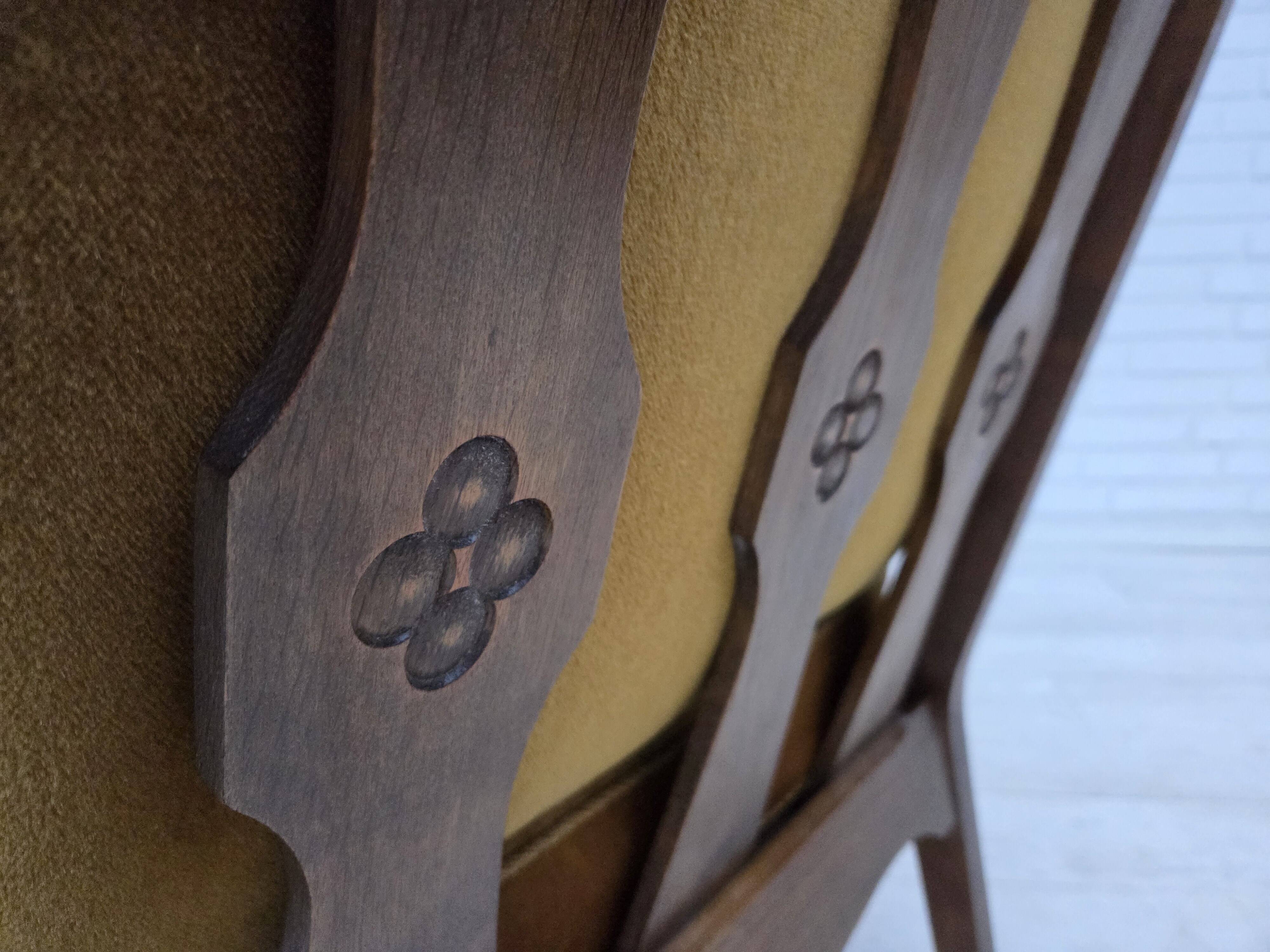 1950s, Danish vintage armchair, original green furniture velour, oak wood.