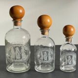 BOTTLES Engraved Glass and VINTAGE Wood