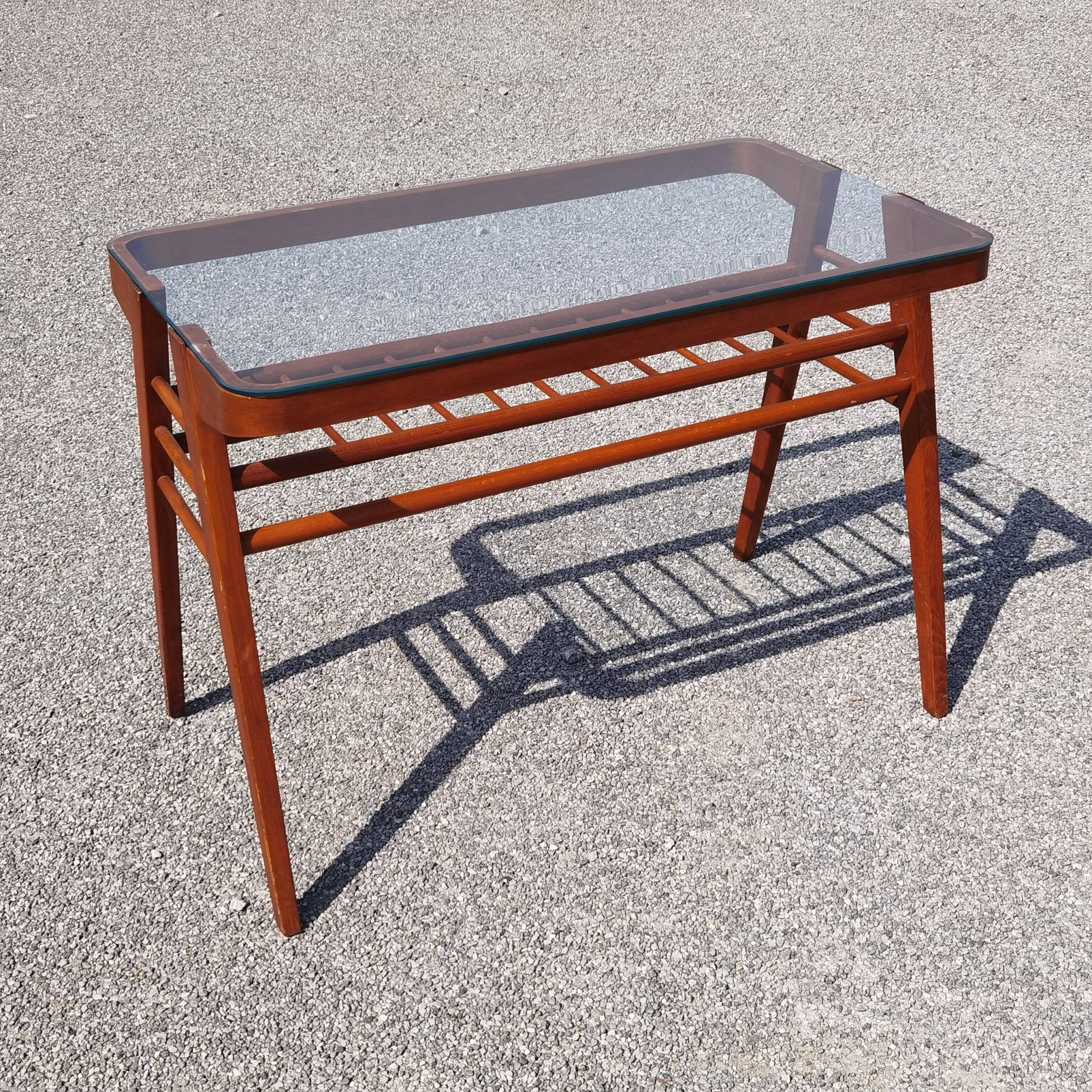 Side table or wood and glass console by Frantisek Jirak 1960