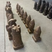 Large hand crafted wooden chess figure set, 1960s