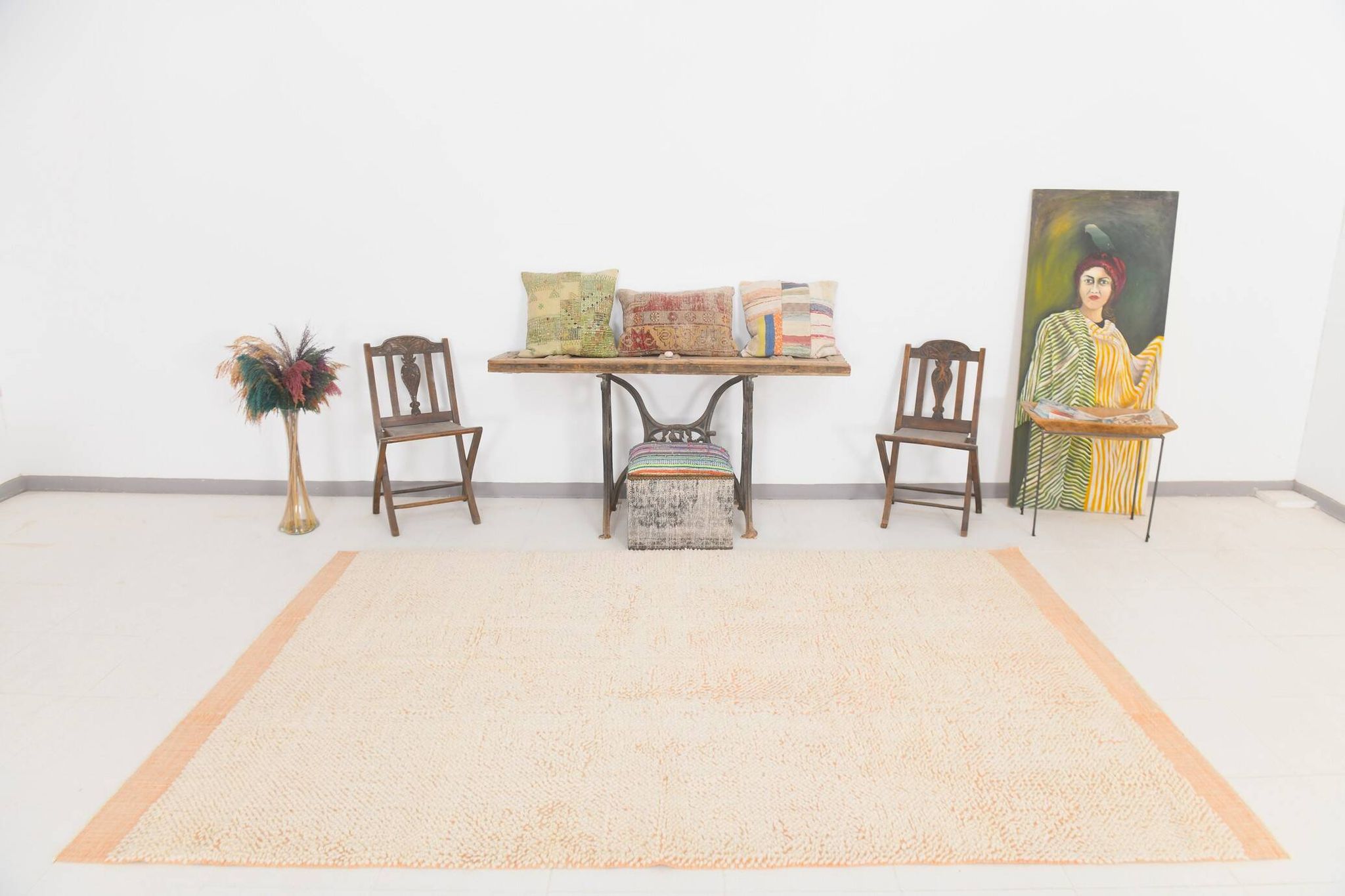 6x10 Pale Salmon Beige Handmade Contemporary Vintage Rug
