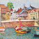 Le port d'Honfleur, huile sur panneau en pointilliste
