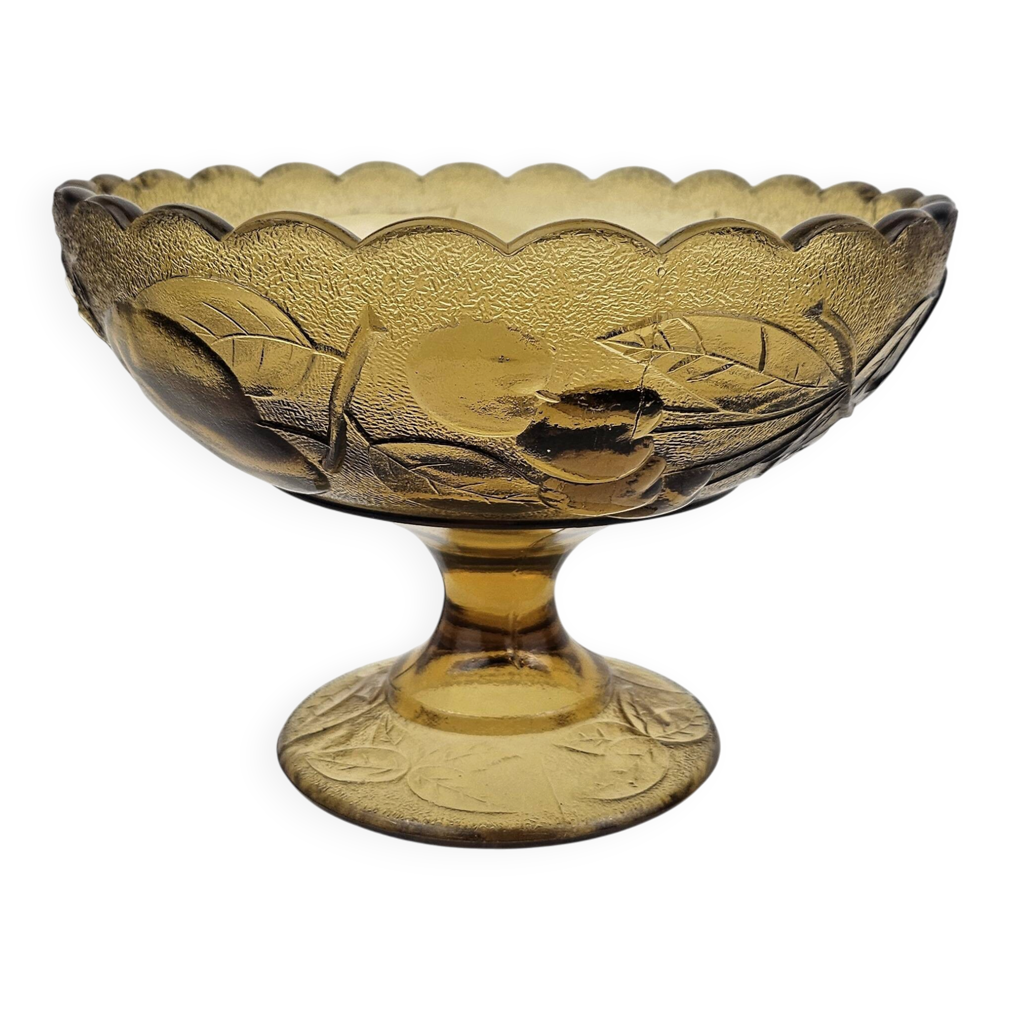 Amber glass compote – retro footed bowl vintage years
