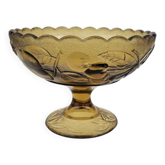 Amber glass compote – retro footed bowl vintage years