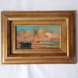 Œuvre originale Peinture Cadre doré Huile sur carton