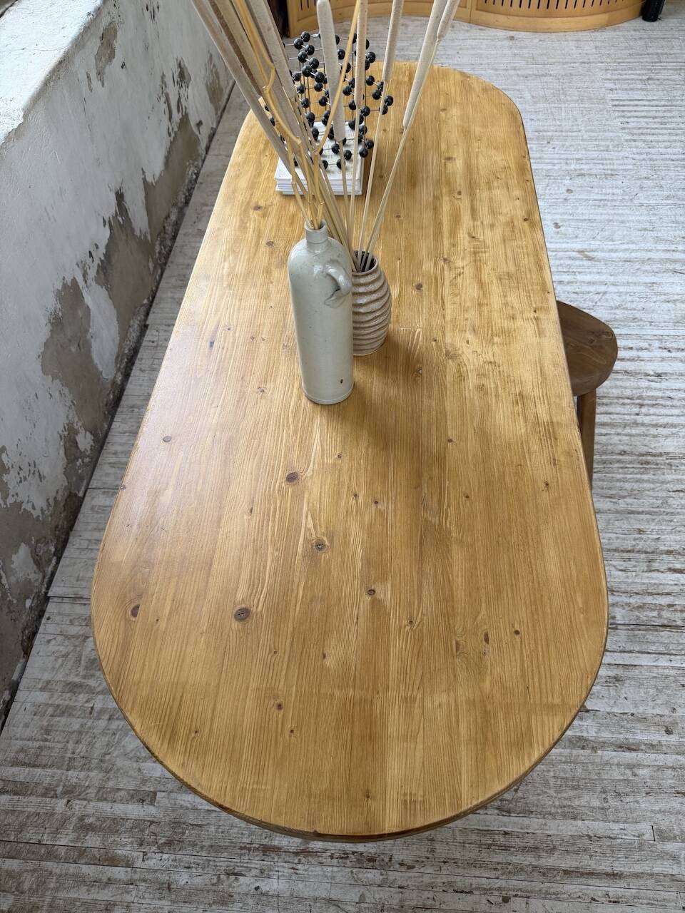 Brutalist pine oval table