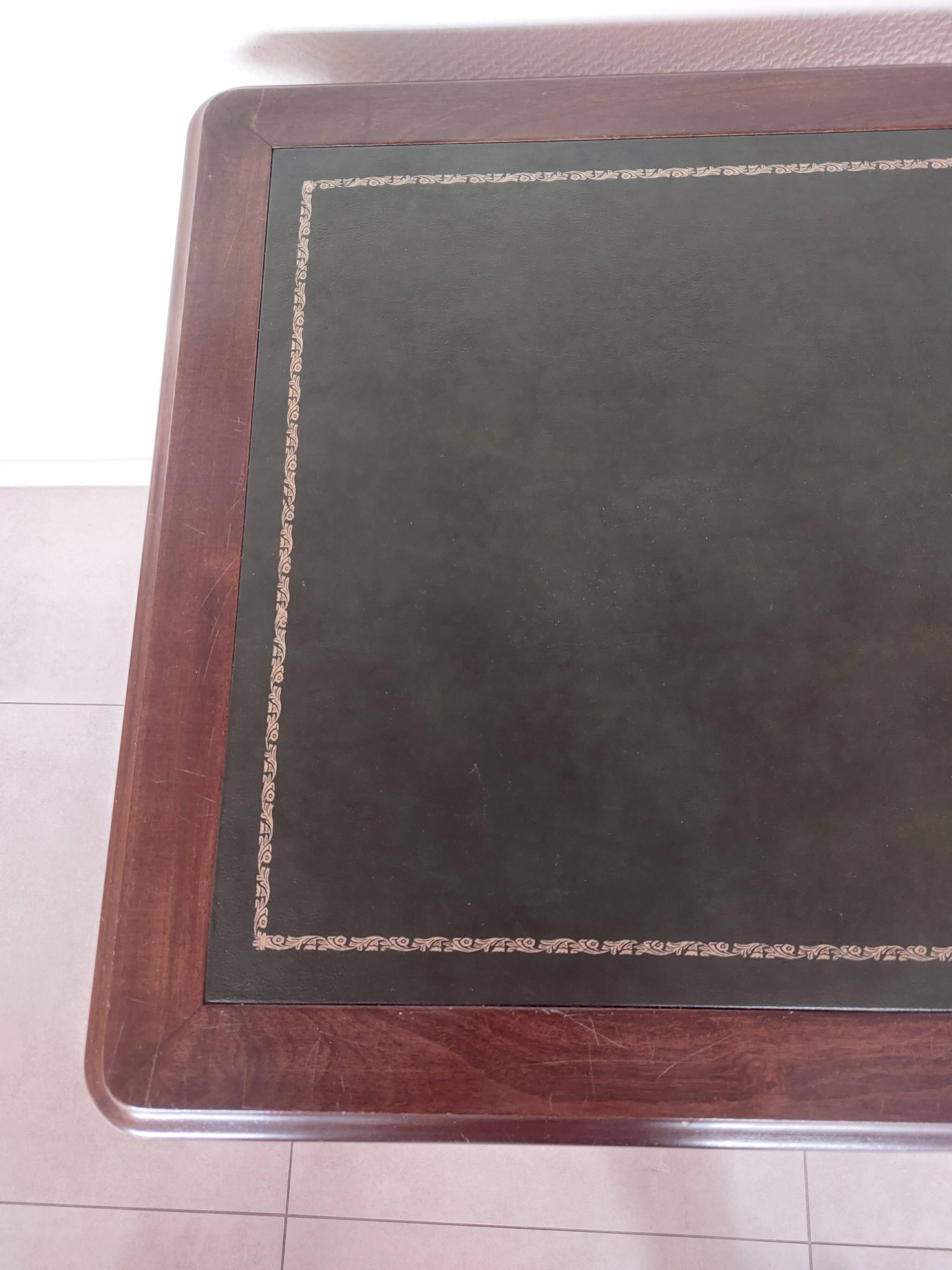 wooden desk, green leather top
