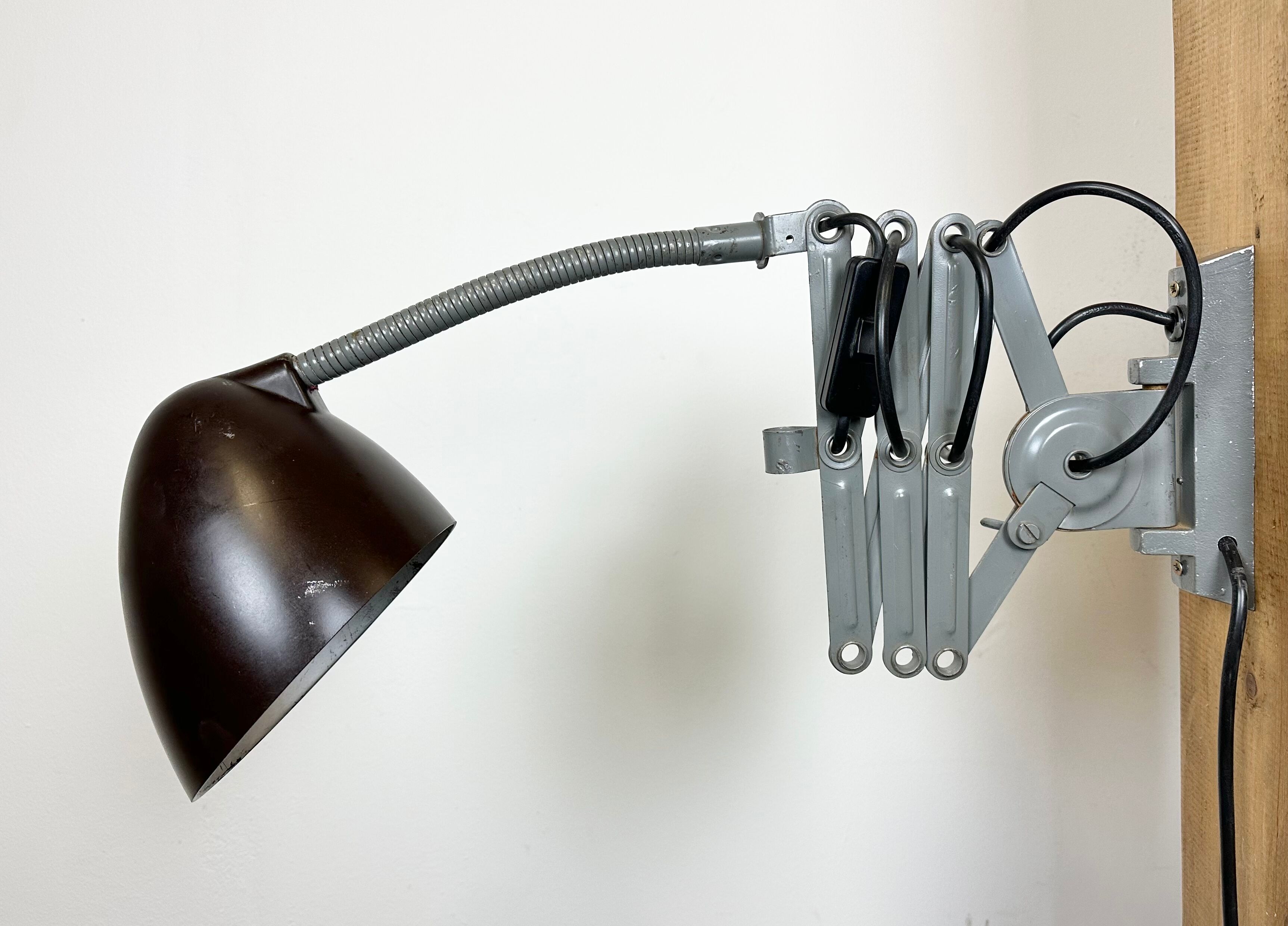 Grey Industrial Scissor Wall Lamp from Elektroinstala, 1960s