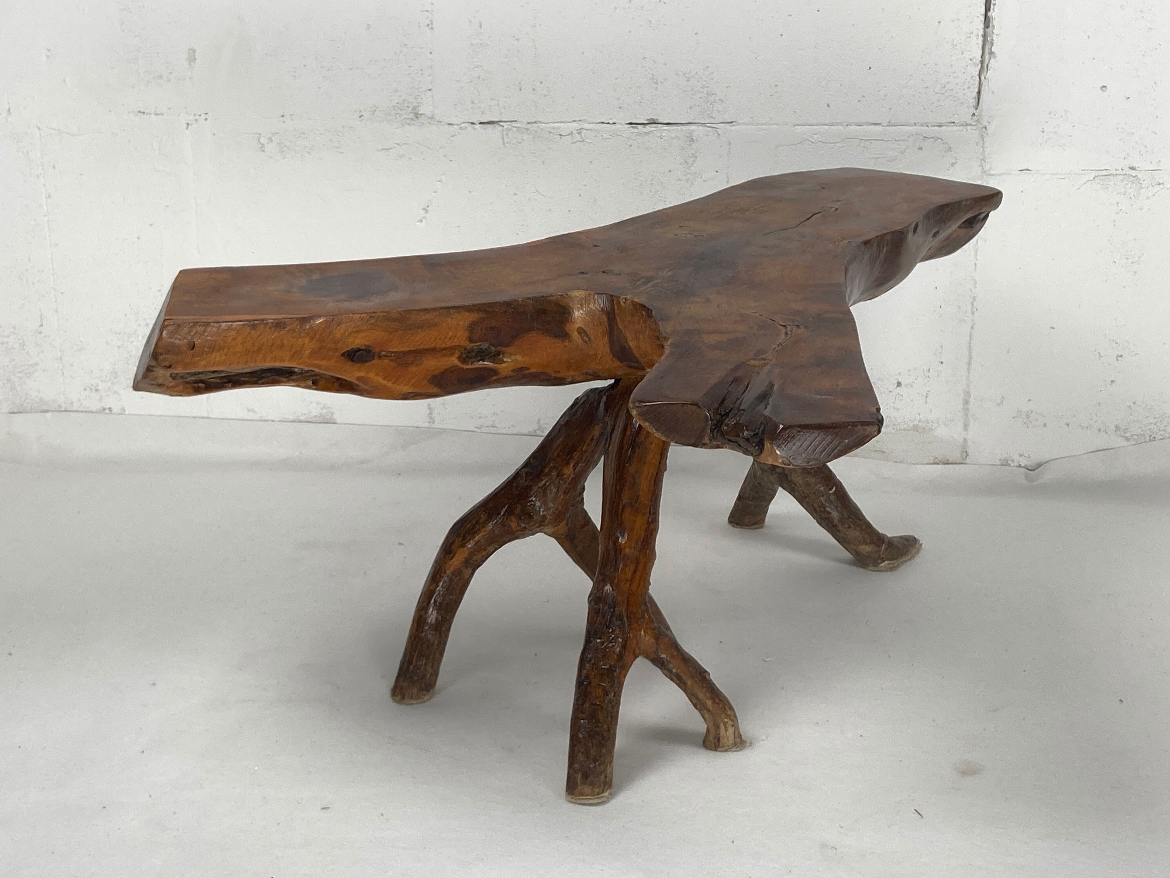 Wabia sabi rustic tree branch side table, Dutch 1960s