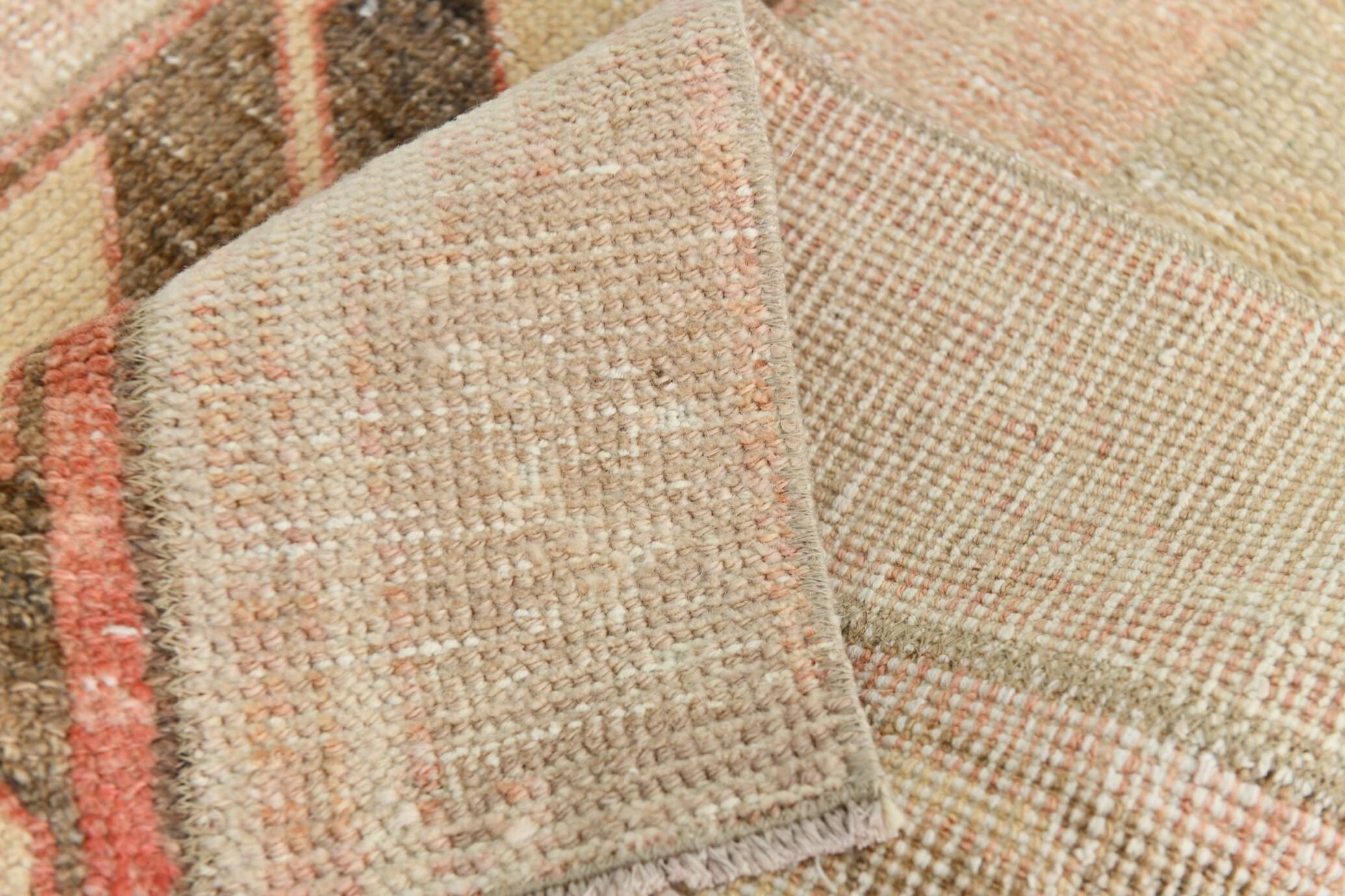 Turkish Pale Red & Cream Vintage Runner Rug, 71x378Cm