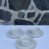 Set of 3 white porcelain cups with pink edging Schirnding Bavaria