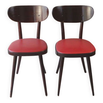 2 Chaises Baumann N°731 , pieds compas fuseau, type scandinave -1960-