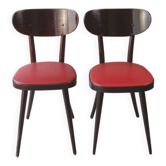2 Baumann chairs N°731, spindle compass legs, Scandinavian type -1960-