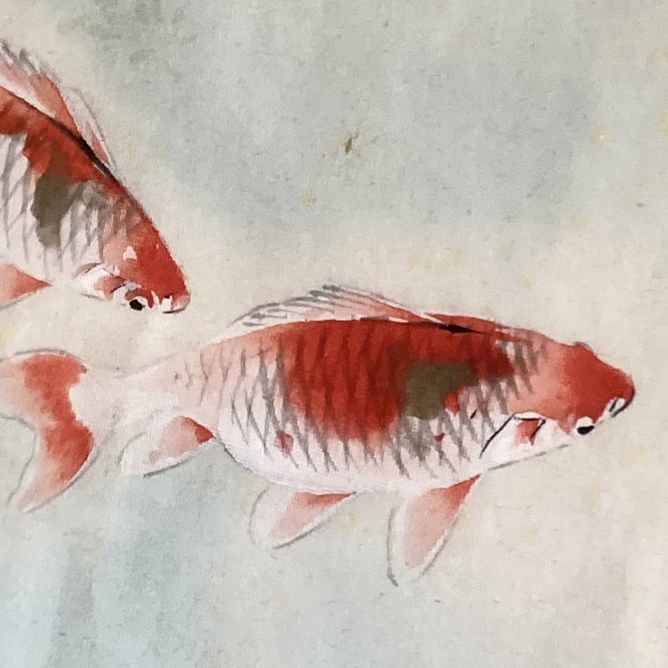 Small Japanese painting goldfish Okada vintage old watercolor