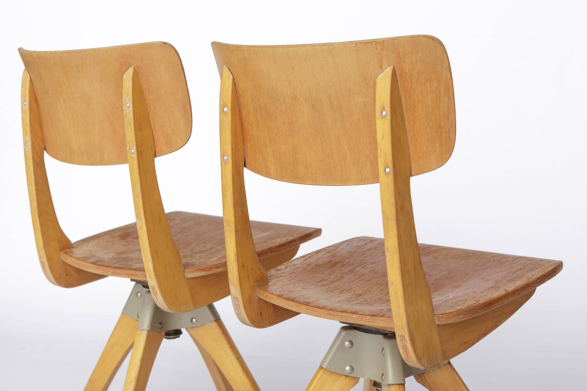 Pair of Vintage Casala Swivel Chairs, 1970s German Industrial Beechwood