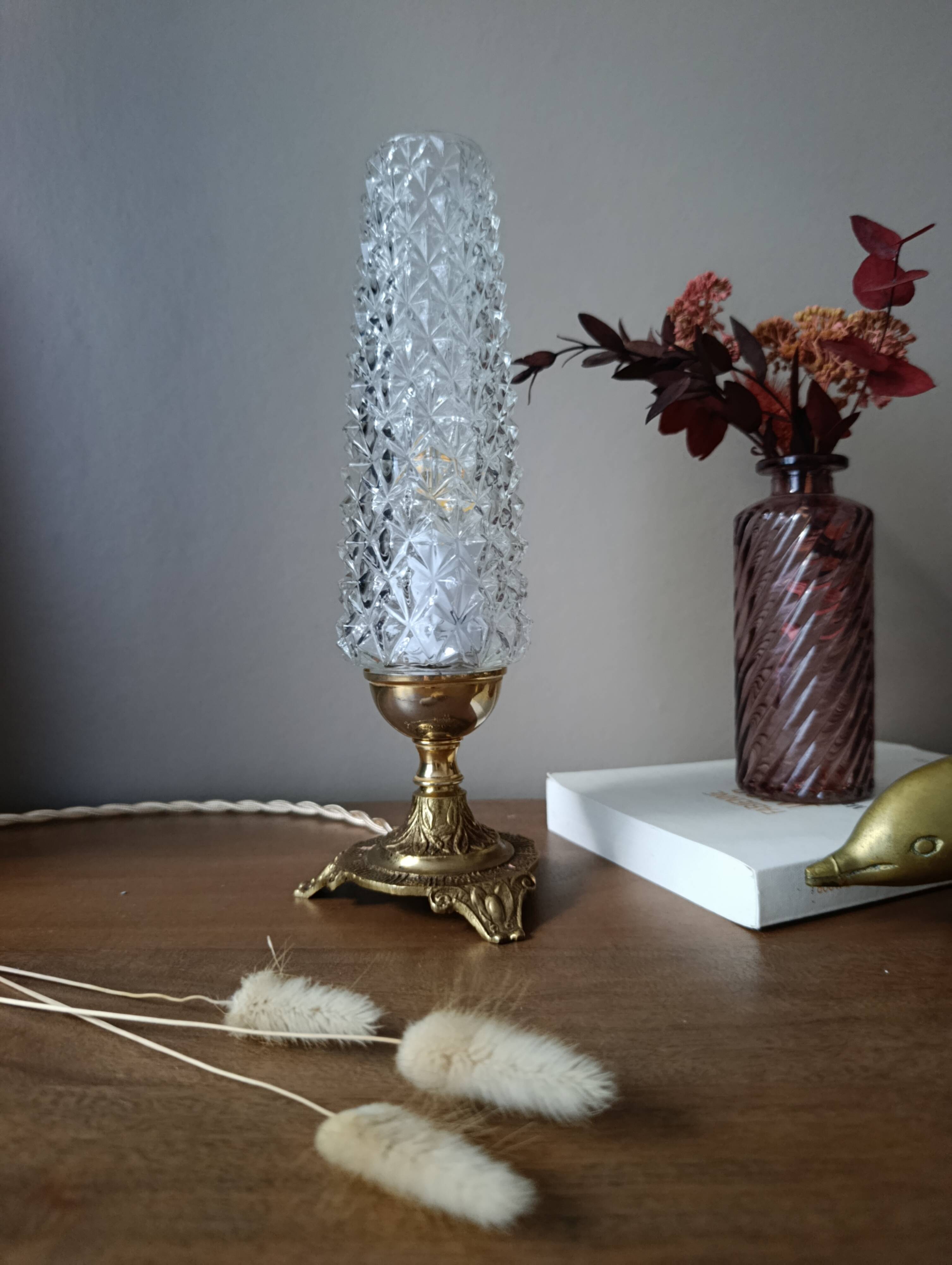 Upcycled table lamp | gold bronze & retro chic diamond tip
