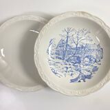 Set of two matching soup plates, one plain and one decorated